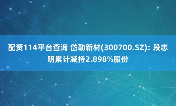 配资114平台查询 岱勒新材(300700.SZ): 段志明累计减持2.898%股份