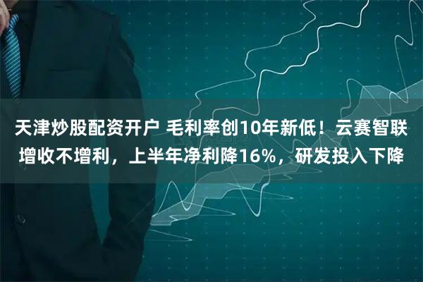 天津炒股配资开户 毛利率创10年新低！云赛智联增收不增利，上半年净利降16%，研发投入下降